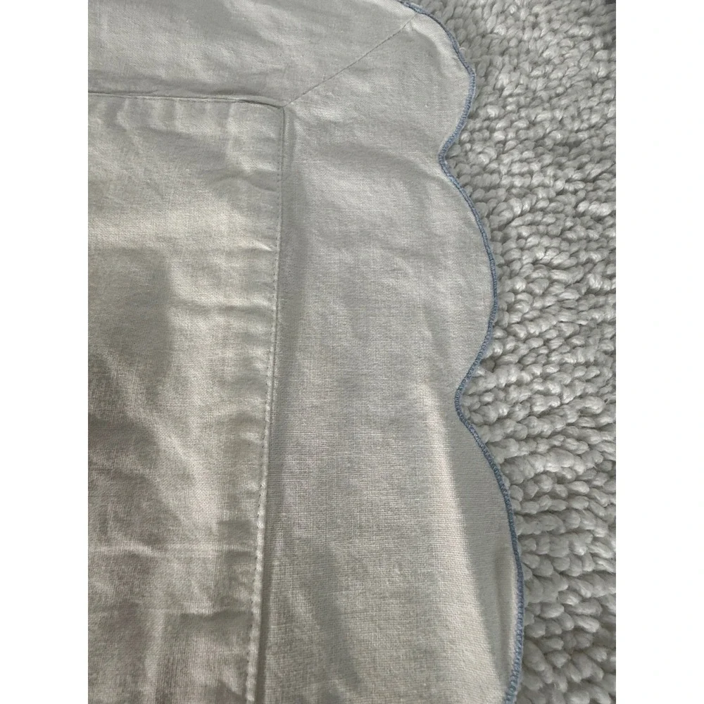 Vintage Embroidered Pillowcase Floral‎ Blue Scallop Edge Cottagecore Shabby Chic